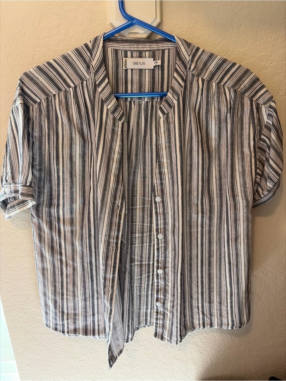 Greylin Black and White Striped Short-Sleeve Button Down Shirt